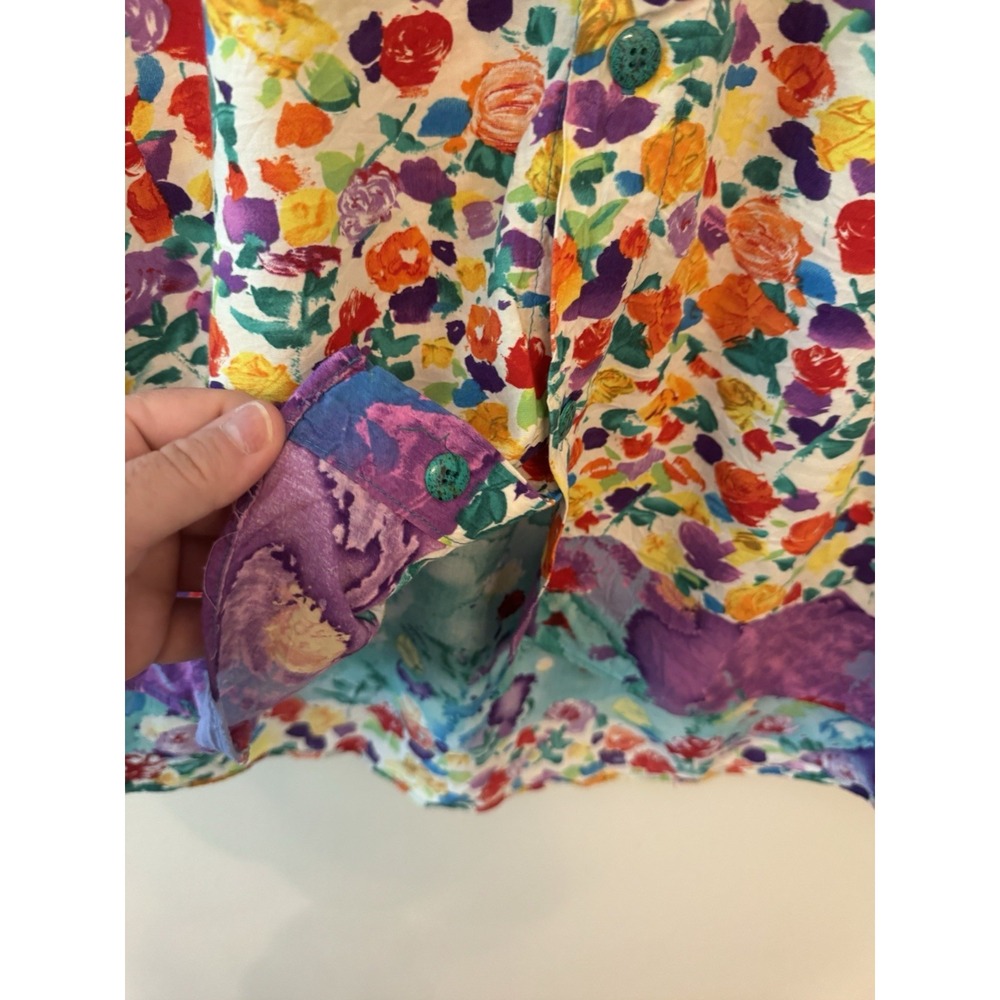 Vintage 80s Jams World Abstract Floral Shirt Mens XL Watercolor Hawaiian Rayon - Picture 9 of 11